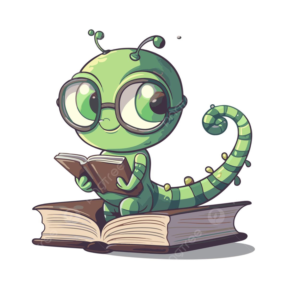 Comic Bücherwurm mit Büchern