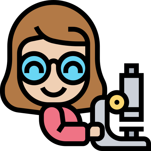 Comic Mädchen und Mikroskop